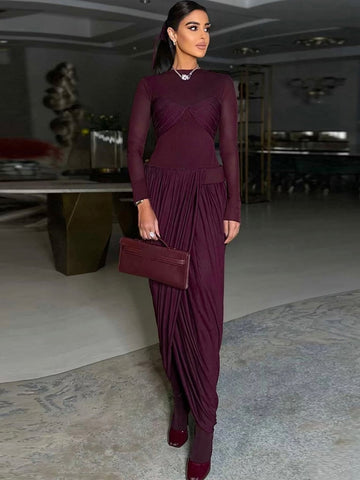 Sheer Bodice Draped Midi Dress