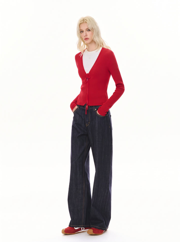 Cropped Tie Front Ribbed Cardigan