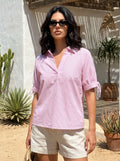 Striped V Neck Tie Sleeve Blouse