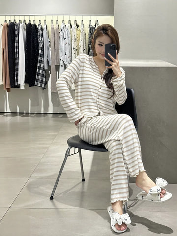 Soft Striped Button Down Lounge Set