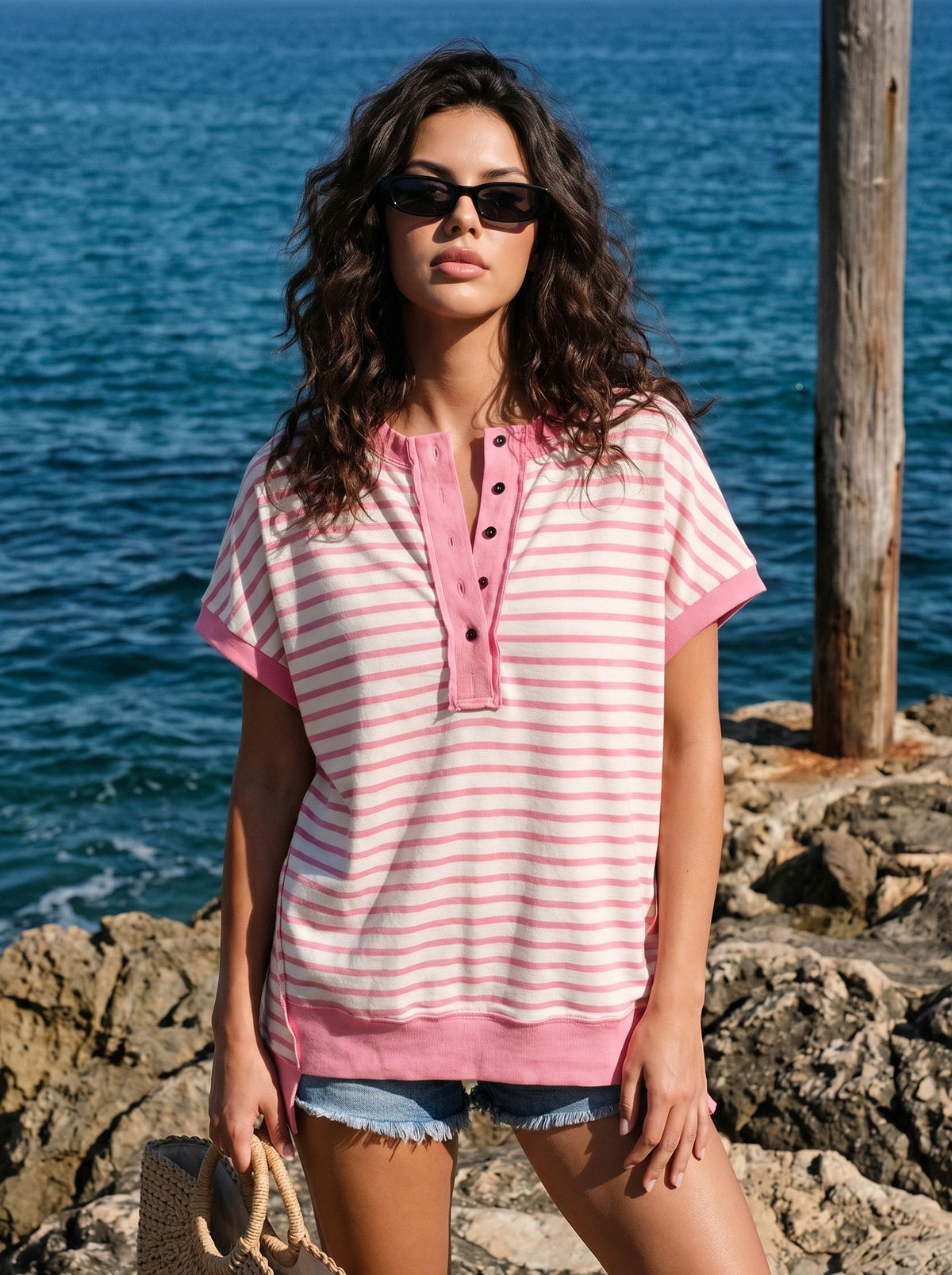 Casual Striped Henley Summer T-Shirt