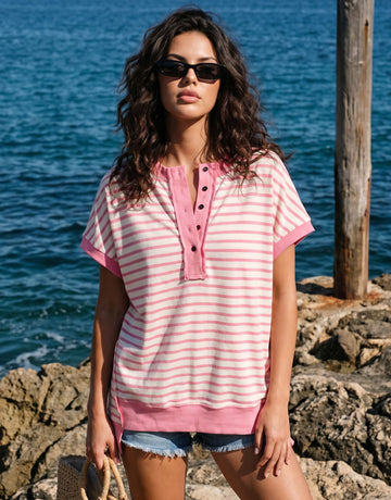Casual Striped Henley Summer T-Shirt