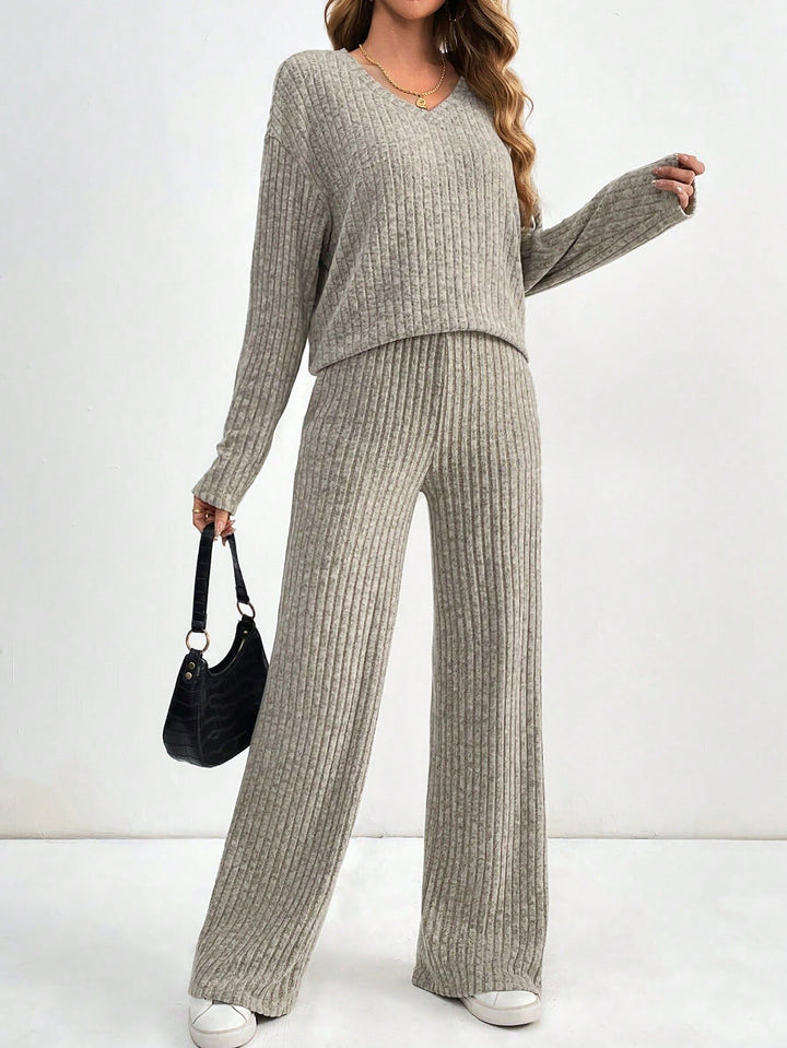 Cozy Ribbed Knit Lounge Pants Set