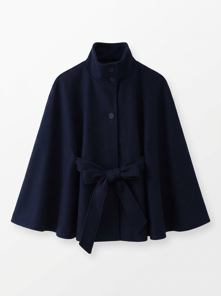 Elegant Belted Wool Blend Cape Coat