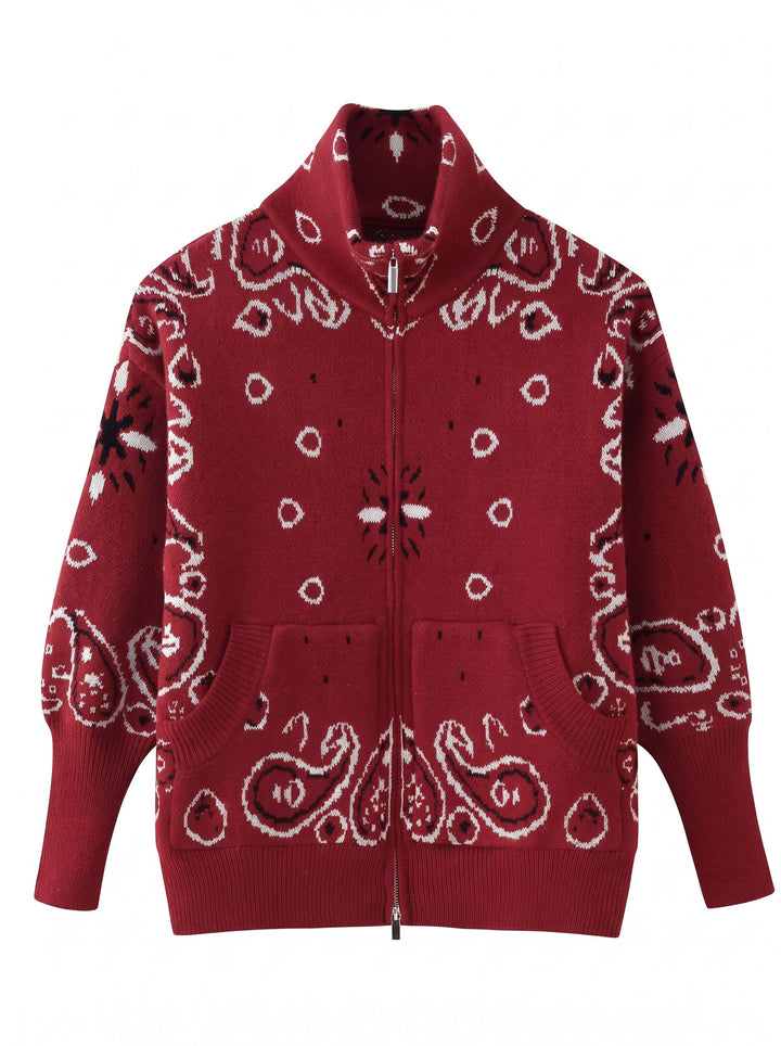 Oversized Bandana Print Zip Cardigan