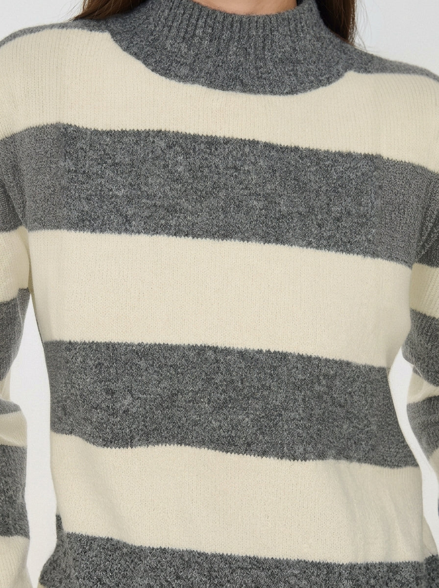 Cozy Striped Mock Neck Sweater