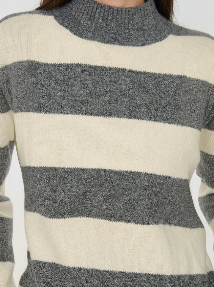 Cozy Striped Mock Neck Sweater