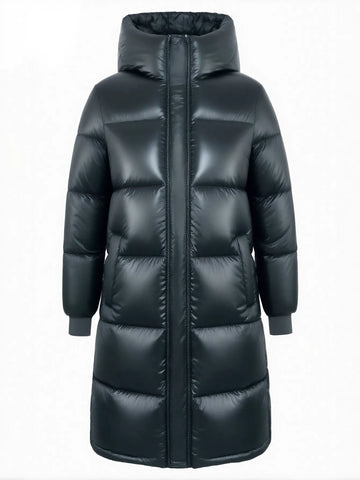 Hooded Shiny Long Puffer Coat