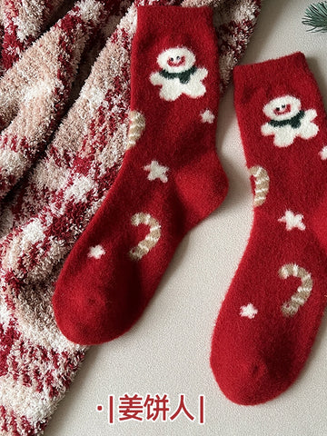 Cozy Fuzzy Christmas Gingerbread Crew Socks