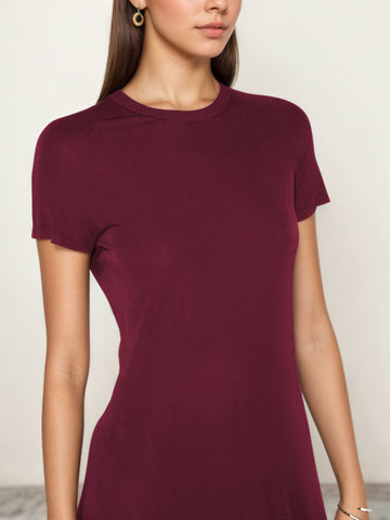 Short Sleeve Midi Length Classic Solid Dress