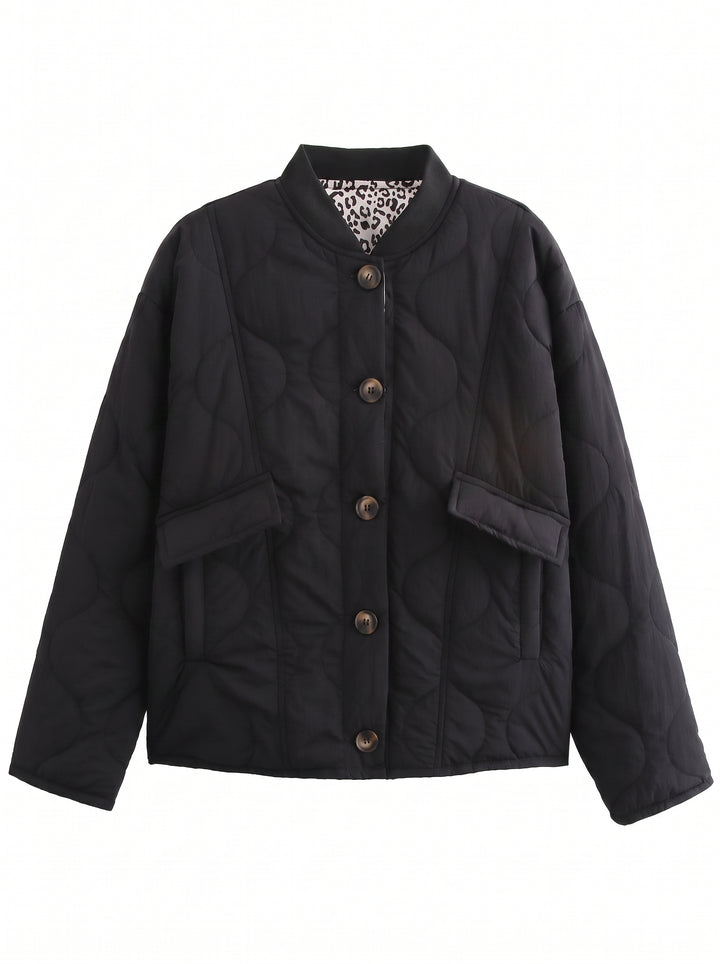 Quilted Button Up Bomber Jacket