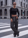 Pinstripe Drawstring Baggy Wide Leg Pants