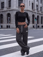 Pinstripe Drawstring Baggy Wide Leg Pants