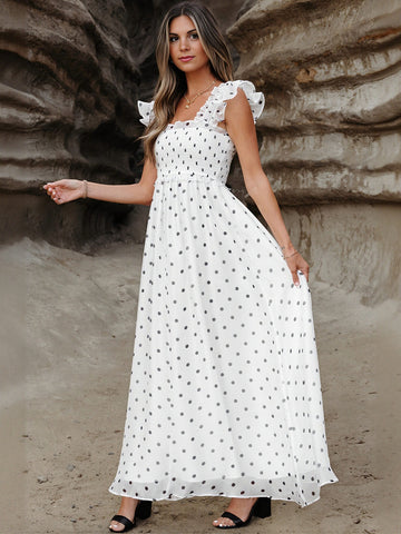 Ruffled Polka Dot Smocked Maxi Dress