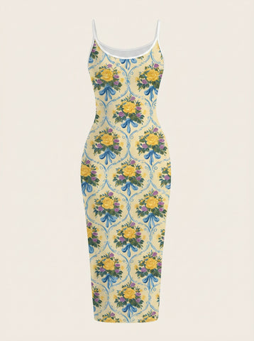 CAPRI Floral Print Sleeveless Bodycon Midi Dress