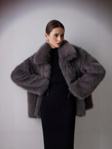 Luxurious Grey Faux Fur Coat
