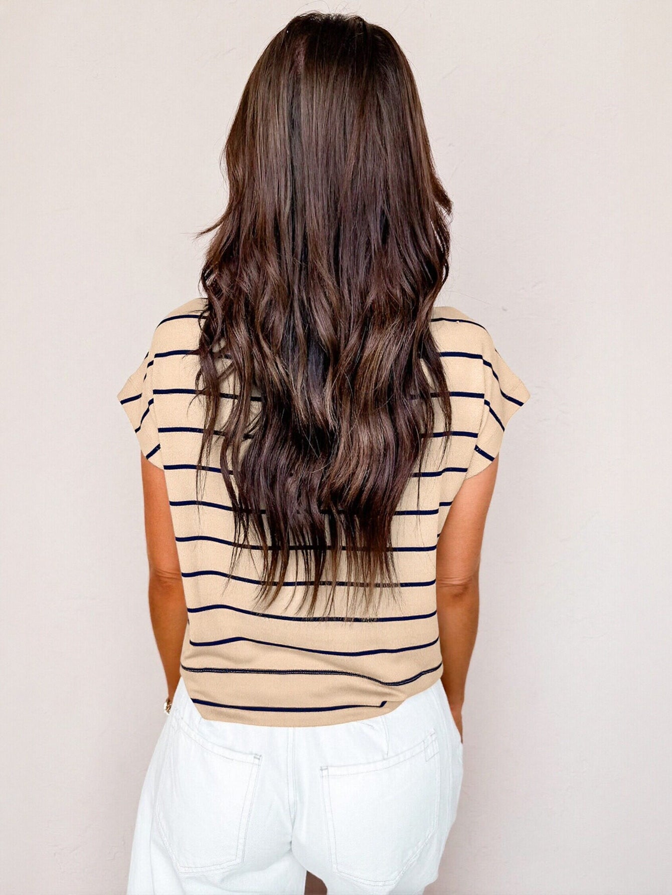 Striped Mock Neck Ribbed Sweater