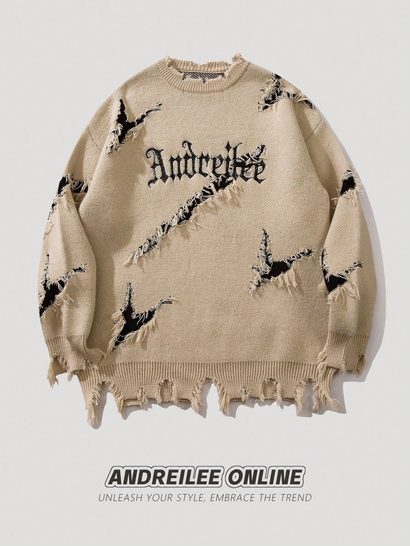 Distressed Oversized Graphic Knit Sweater
