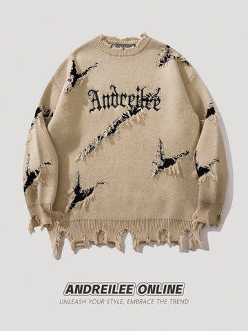 Distressed Oversized Graphic Knit Sweater