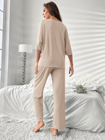 Soft Ribbed V Neck Lounge Set