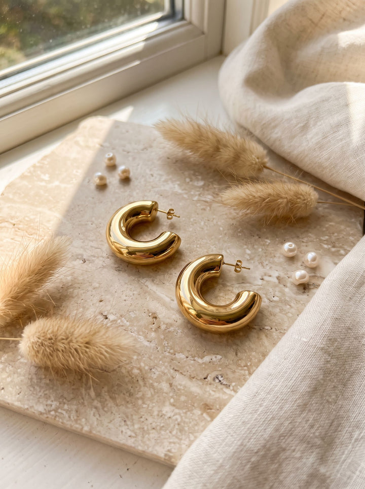 Chunky Gold Minimalist Hoop Earrings