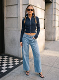 Cropped Ribbed Zip Up Cardigan