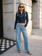 Cropped Ribbed Zip Up Cardigan