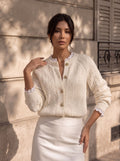 Cozy Cable Knit Lace Trim Cardigan