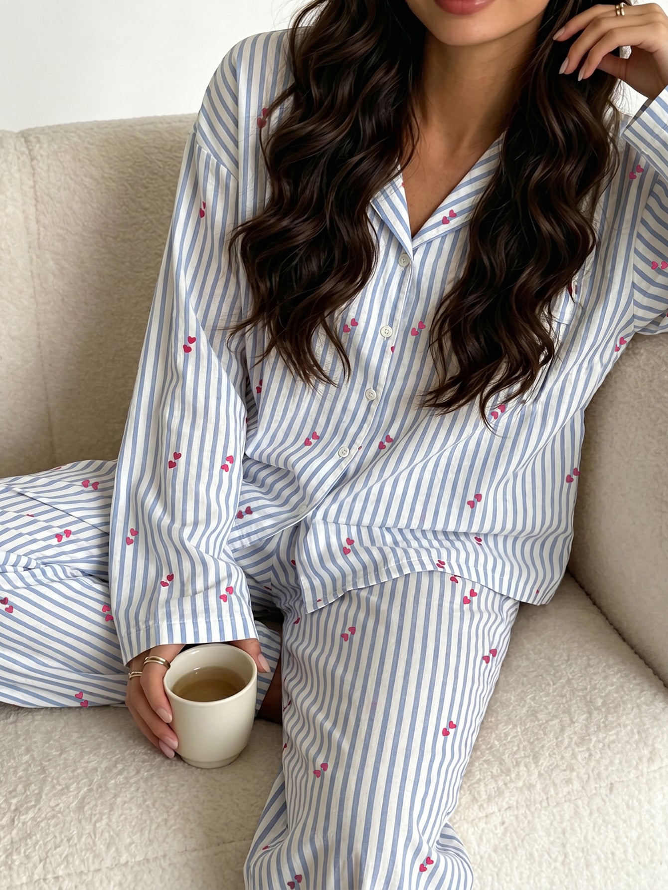 Soft Striped Heart Print Pajama Set