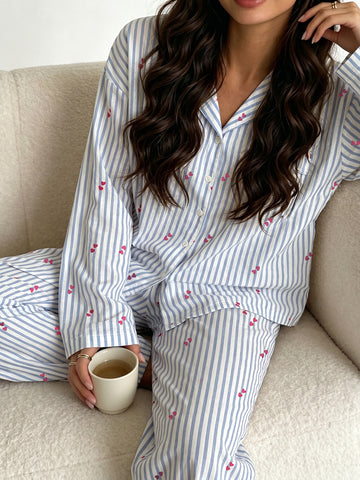Soft Striped Heart Print Pajama Set