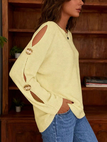 Cutout Button Detail Knit Sweater