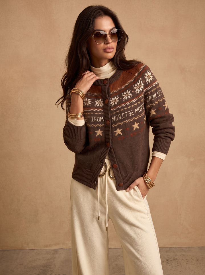 Cozy Fair Isle Pattern Cardigan Sweater