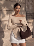 Asymmetric Off Shoulder Ribbed Tee