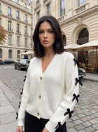 Bow Detail Ribbed Knit Cardigan