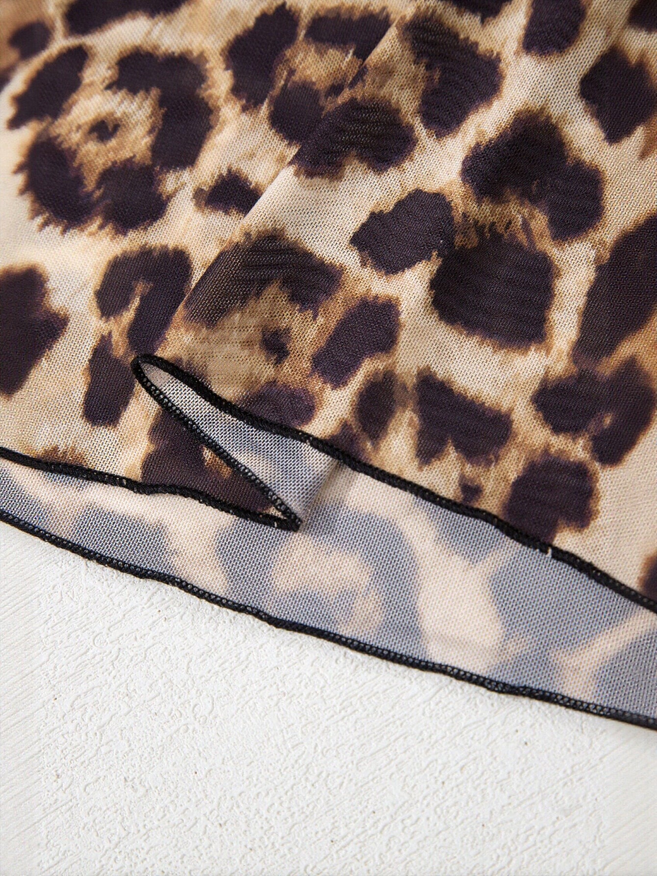 Sheer Leopard Print Mock Neck Tee