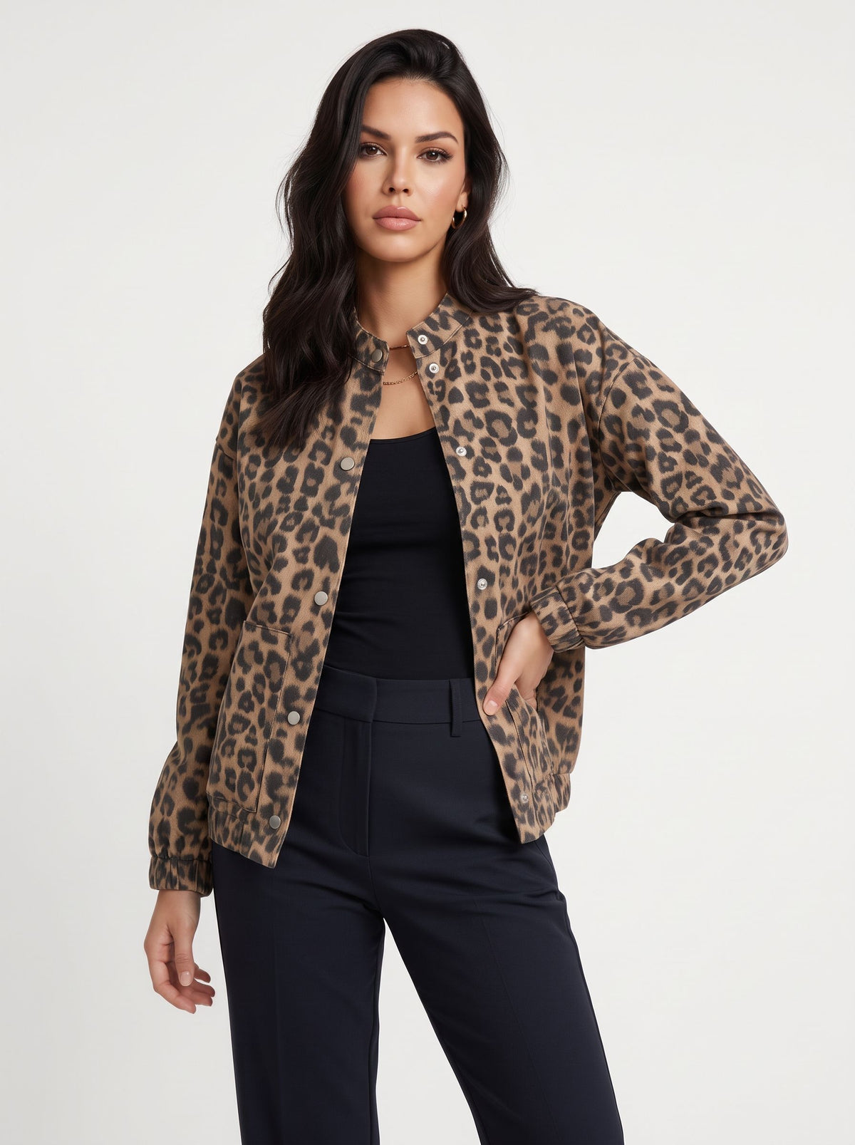 Trendy Leopard Print Snap Jacket