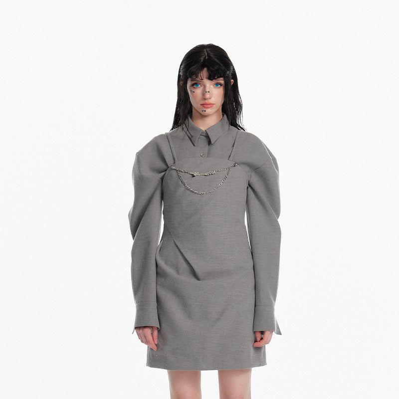 Puff Sleeve Collared Mini Dress