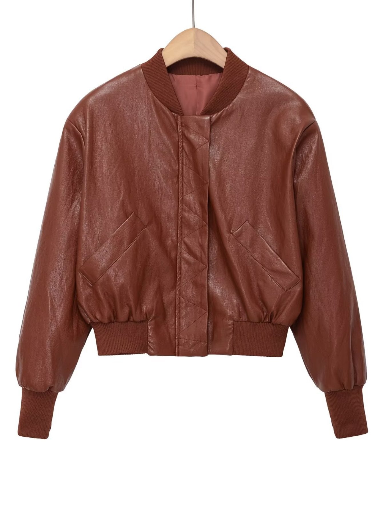 Cropped Faux Leather Bomber Jacket