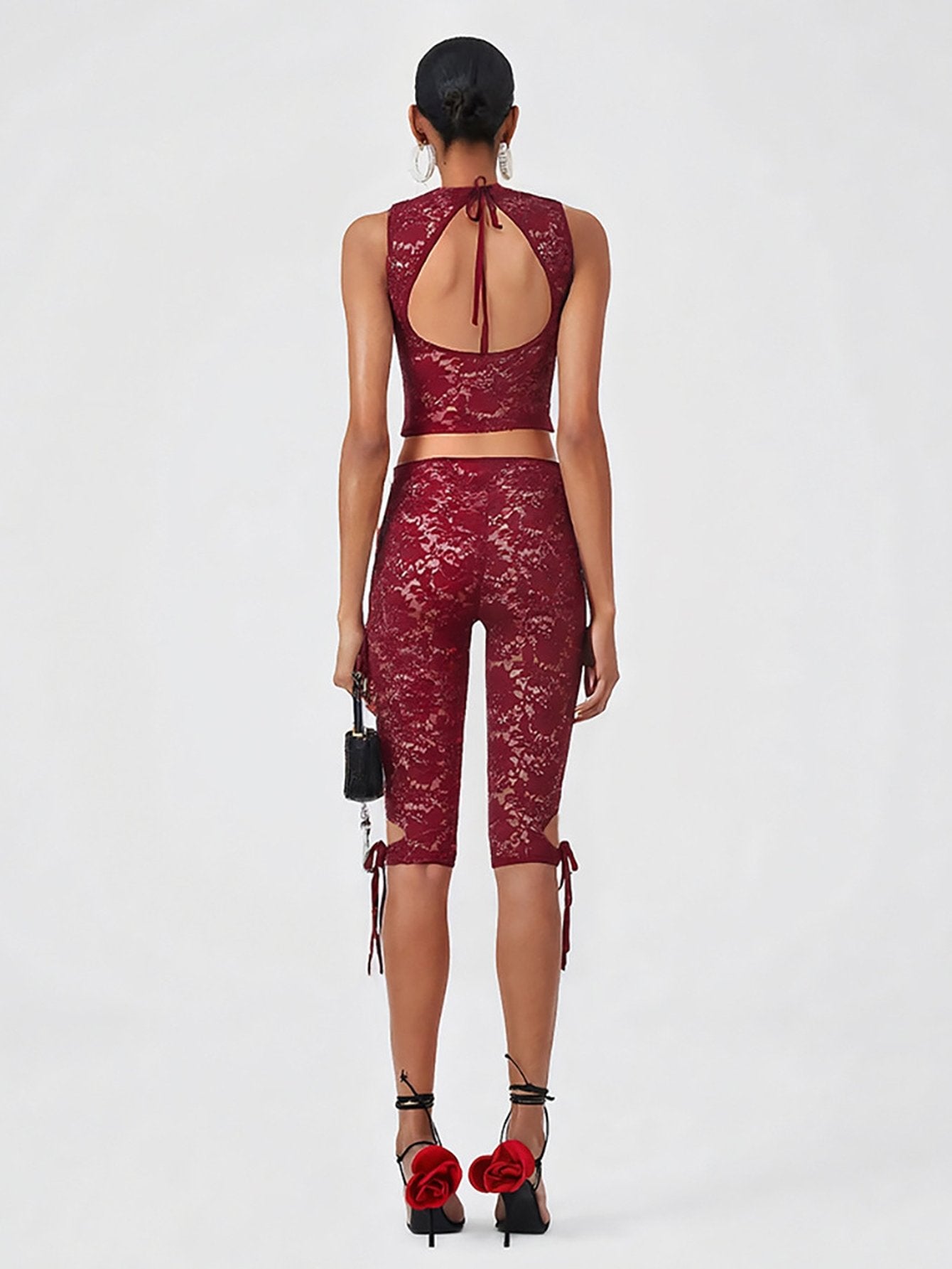 Sexy Lace Tie Front Pant Set