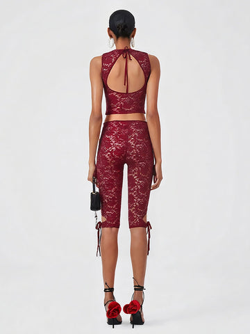 Sexy Lace Tie Front Pant Set