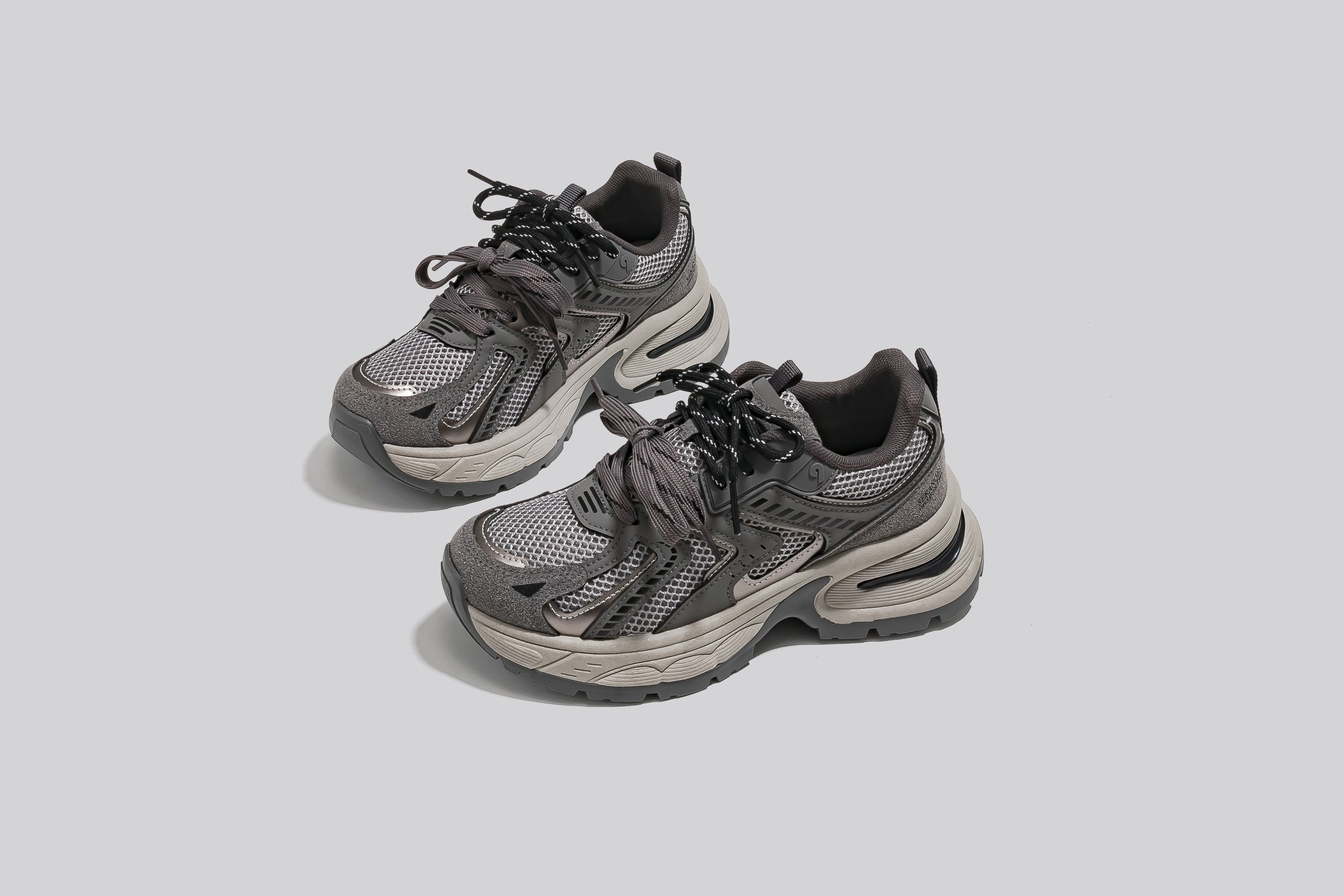 Breathable Mesh Chunky Sole Fashion Sneakers-Gray