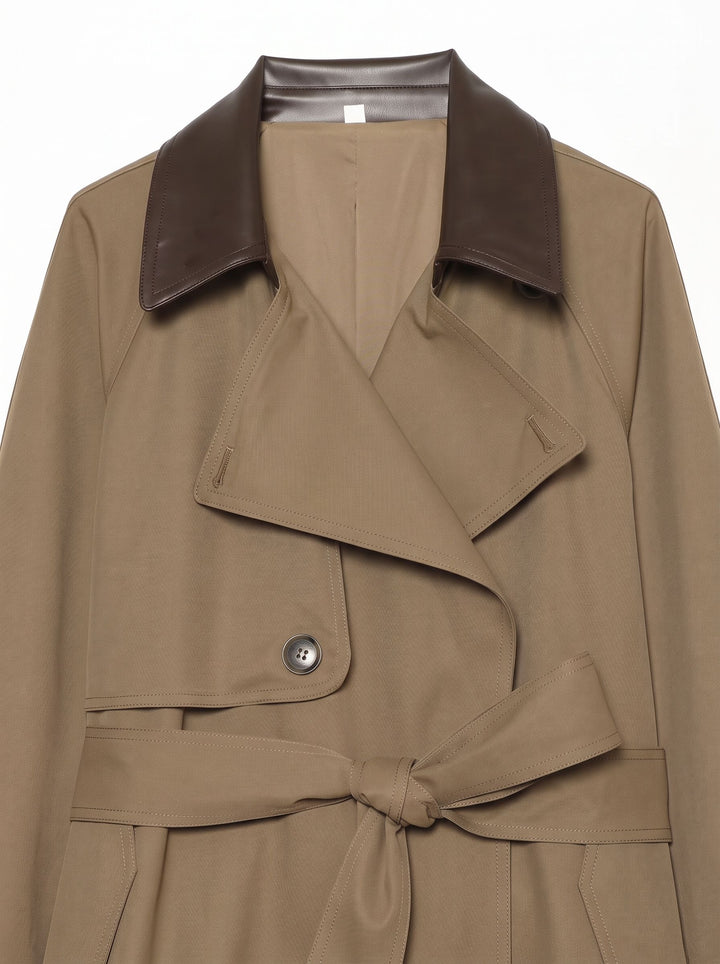 Contrast Collar Belted Trench Jacket