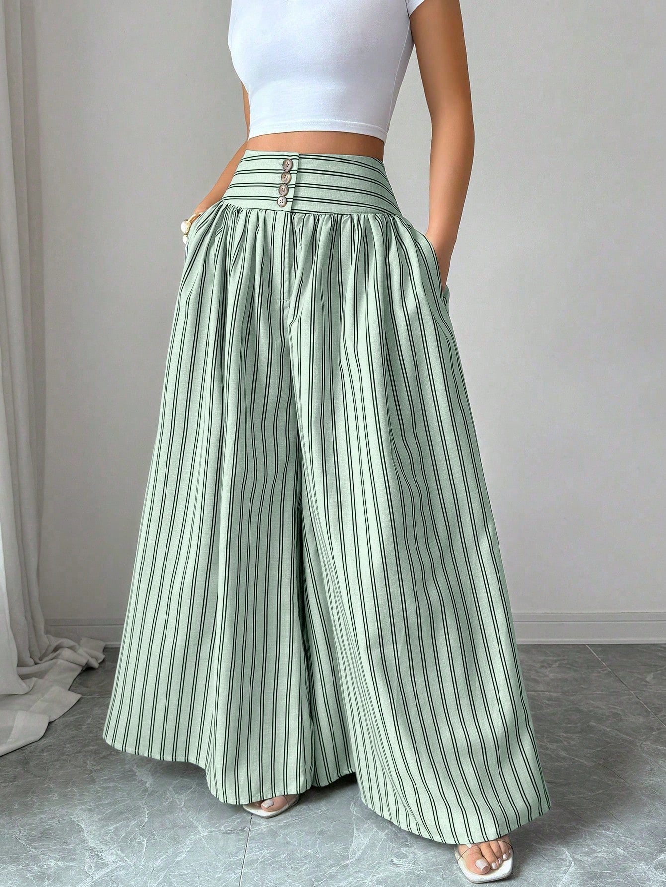High Waisted Striped Wide Leg Pants