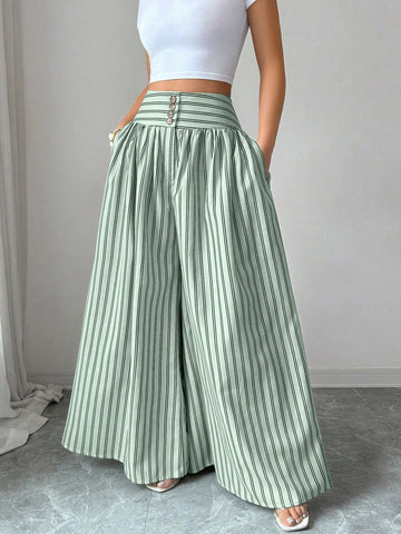 High Waisted Striped Wide Leg Pants