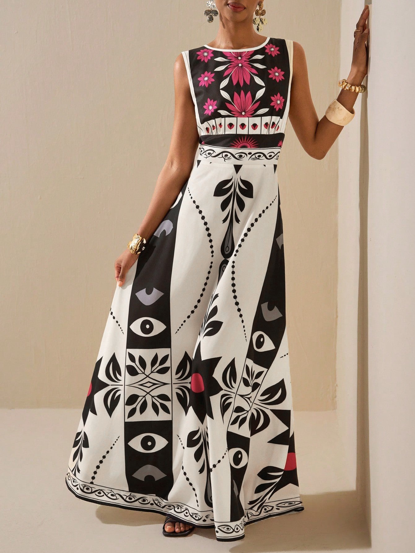 Boho Floral Print Sleeveless Maxi Dress