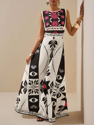 Boho Floral Print Sleeveless Maxi Dress