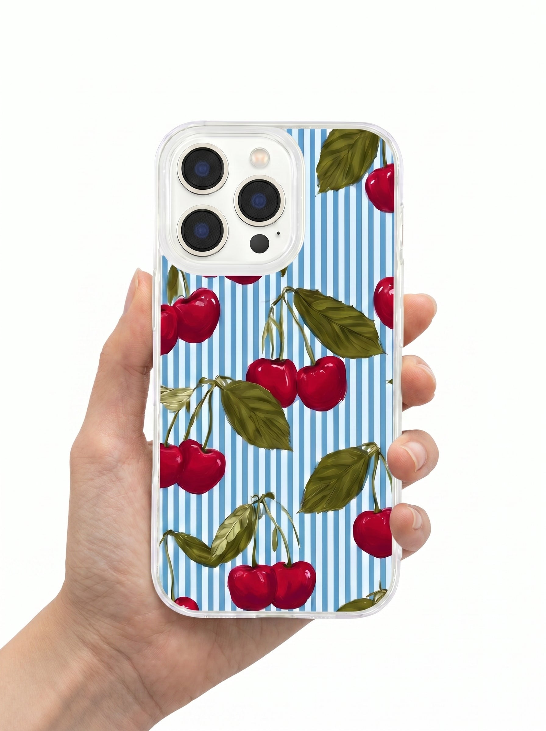 Blue Stripe Cherry Clear Phone Case