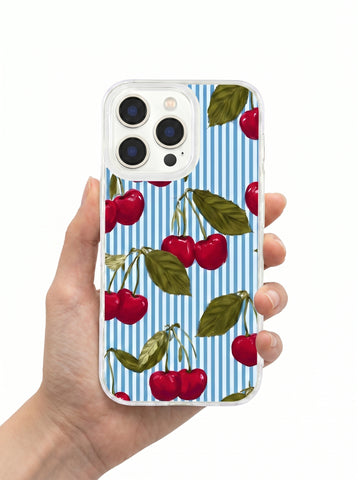 Blue Stripe Cherry Clear Phone Case