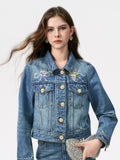 Embroidered Floral Gold Button Denim Jacket
