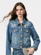 Embroidered Floral Gold Button Denim Jacket